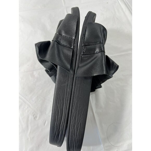 MIchael Kors Bella Leather Ruffle Slide Sandal Size 6 Black - Picture 10 of 12